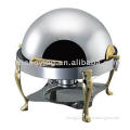 Round Chafing Dish with Roll Top Lid and Brass Legs